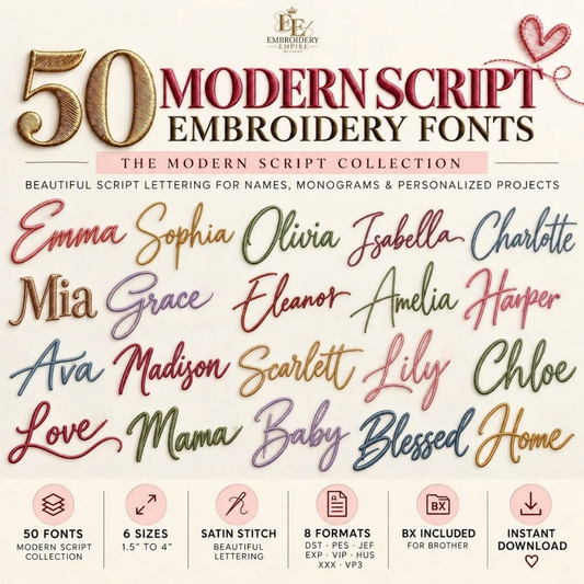 50 Modern Cursive Fonts for Machine Embroidery